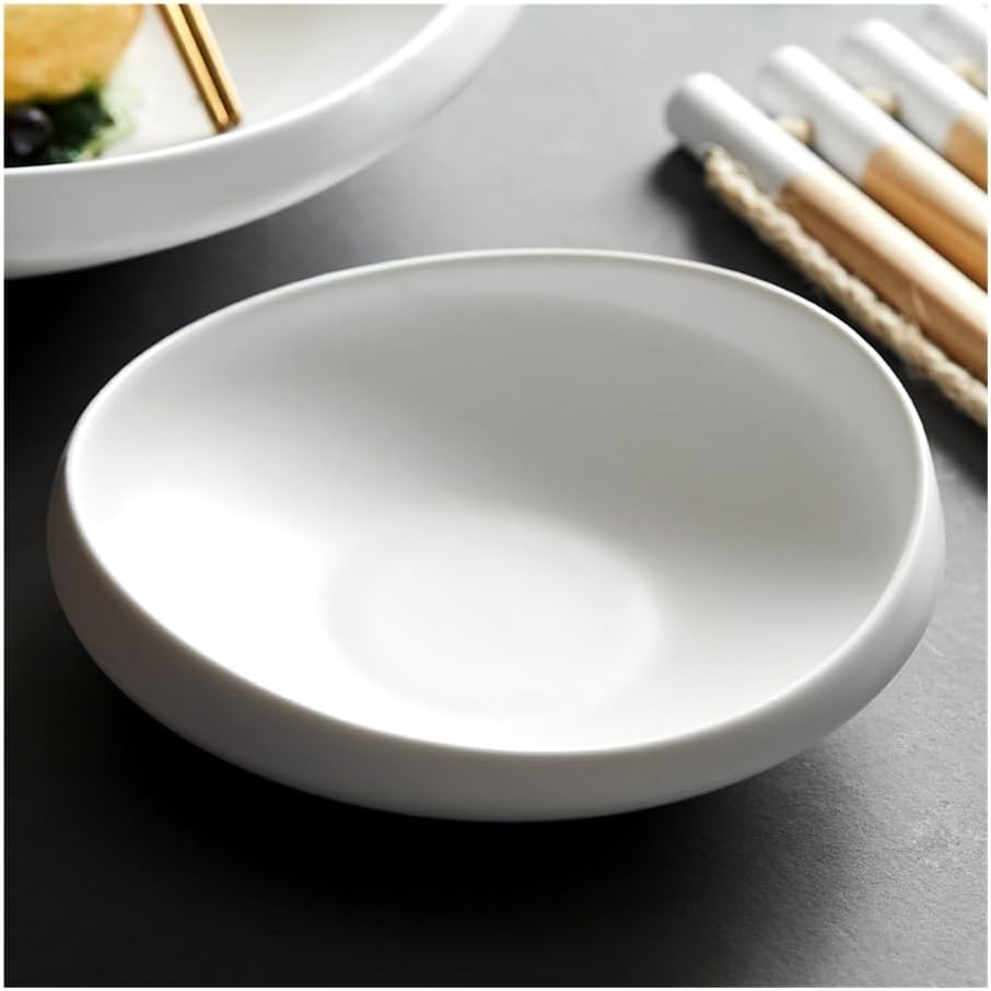 Dining Plate, White Plate Ceramic Vegetable Plate Commercial Dim Sum Tableware Soup Plate,Kitchen Plates,One Color 6inch