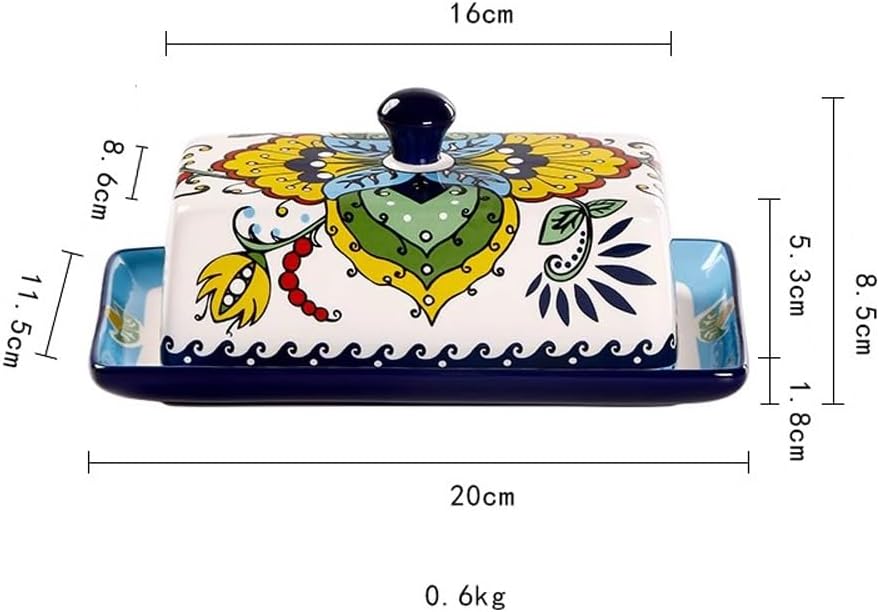 Butter Dish Creative Ceramic Butter Box European Tableware with Cover Butter Plate Dim Sum Plate Butter Plate Cheese Box Storage(Green)