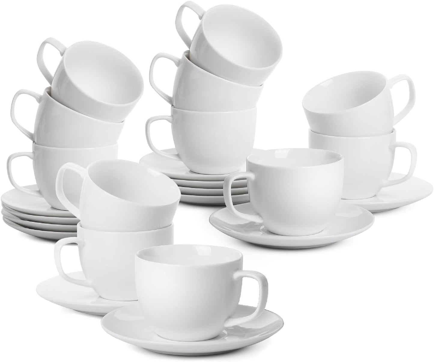 BTaT Porcelain Tea Cups and Saucers, 8oz, Set of 12, White