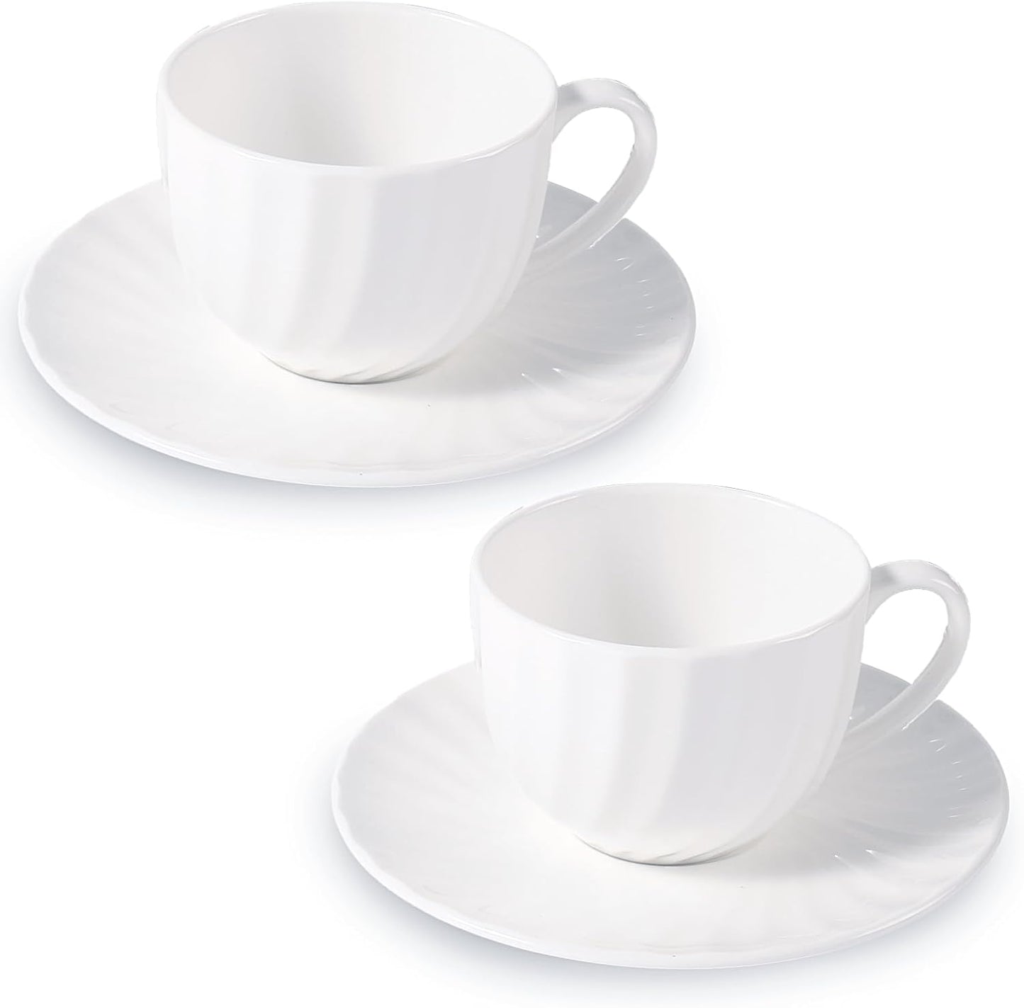 Fine Bone China Cappuccino Mugs Set of 4, 7 Oz Spiral Pattern Lightweight Ceramic, Art Coffee Cups with Saucers, for Latte, Mocha, Tea, Espresso, Macchiato, Americano