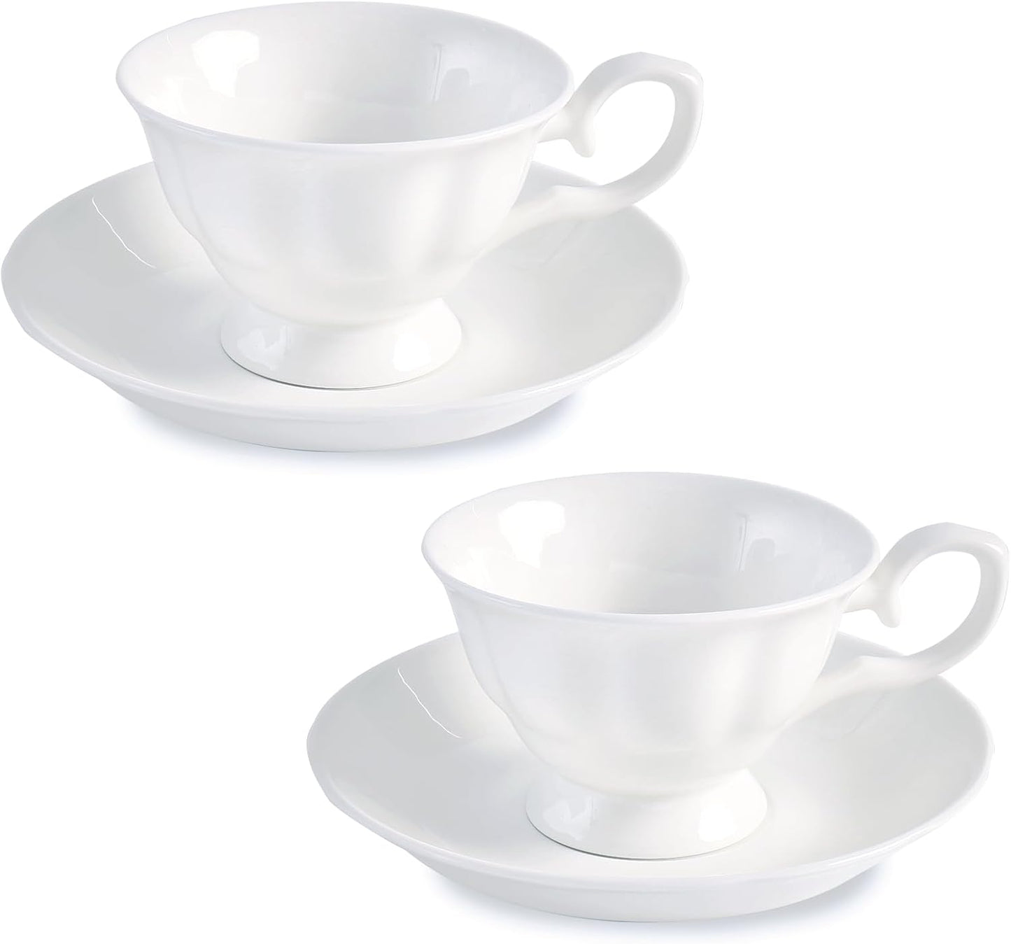 Fine Bone China Cappuccino Mugs Set of 4, 7 Oz Spiral Pattern Lightweight Ceramic, Art Coffee Cups with Saucers, for Latte, Mocha, Tea, Espresso, Macchiato, Americano