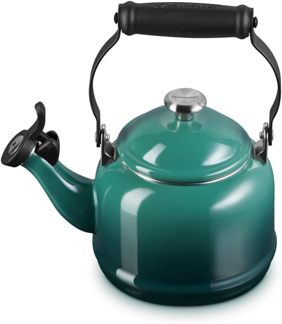 Le Creuset Enamel On Steel Demi Tea Kettle with Metal Finishes, 1.25 qt, Cerise