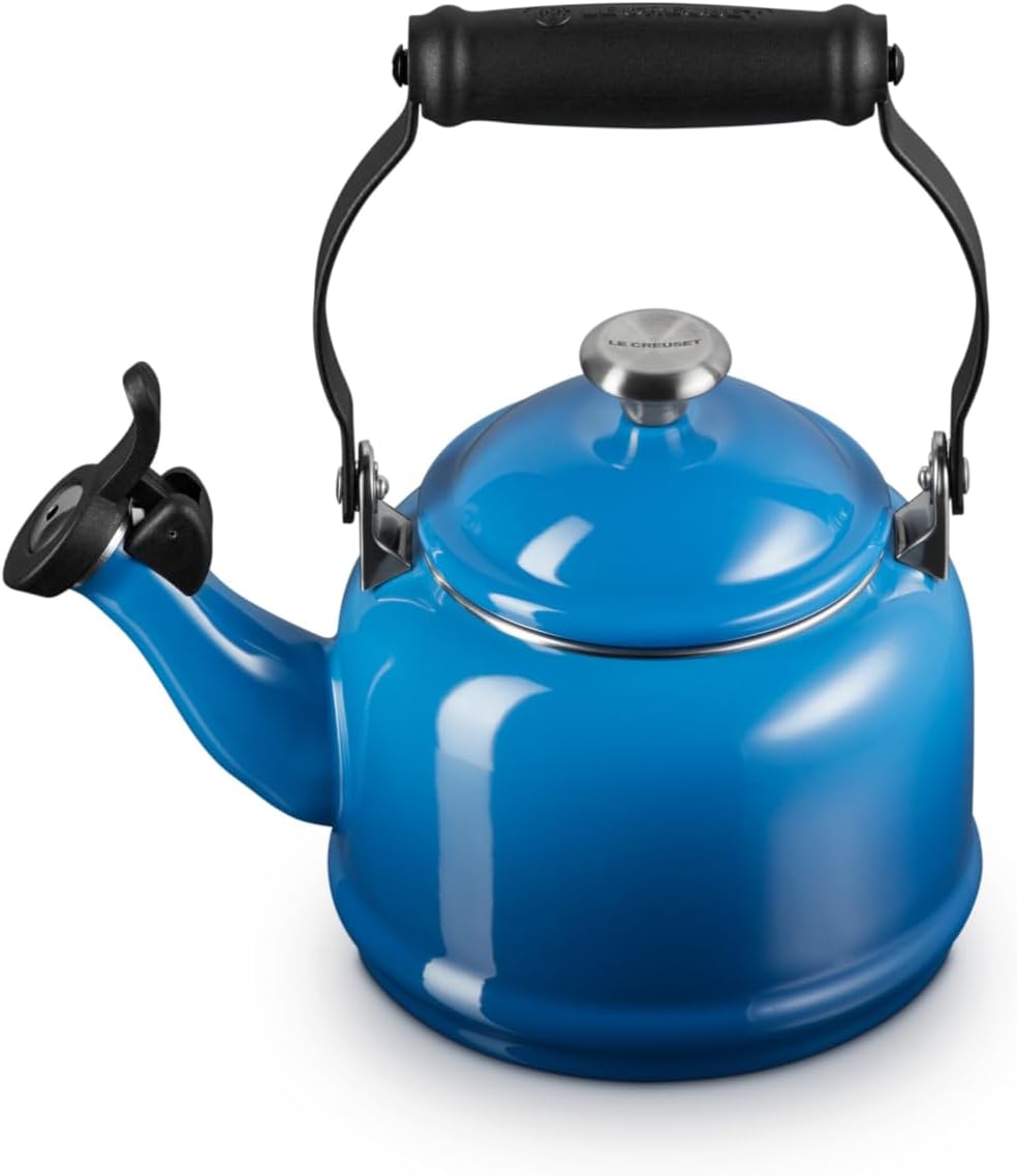Le Creuset Enamel On Steel Demi Tea Kettle with Metal Finishes, 1.25 qt, Cerise