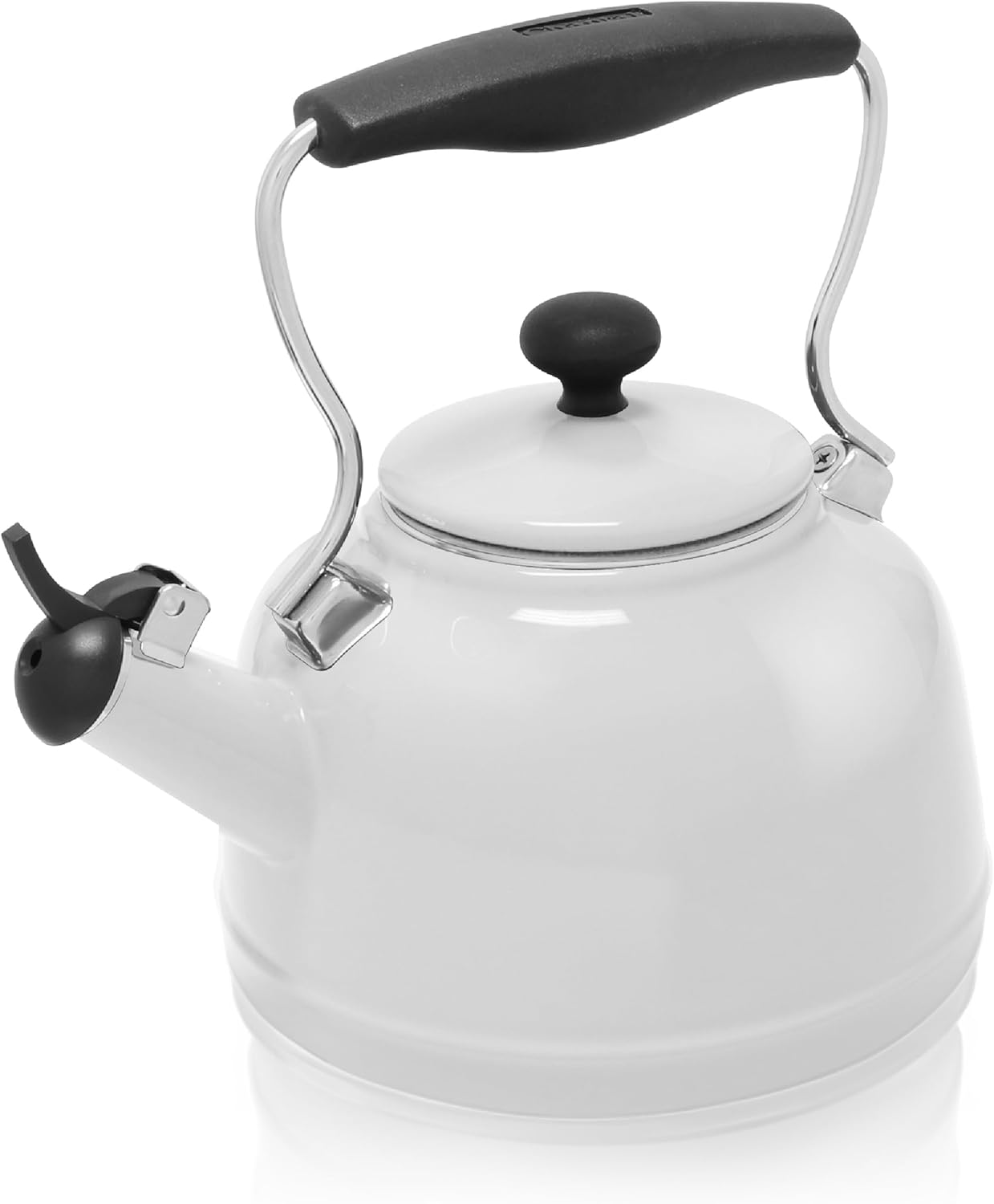 Chantal Tea Kettle, Vintage Series, Enamel on Steel, Whistling (Black Splatter on White)