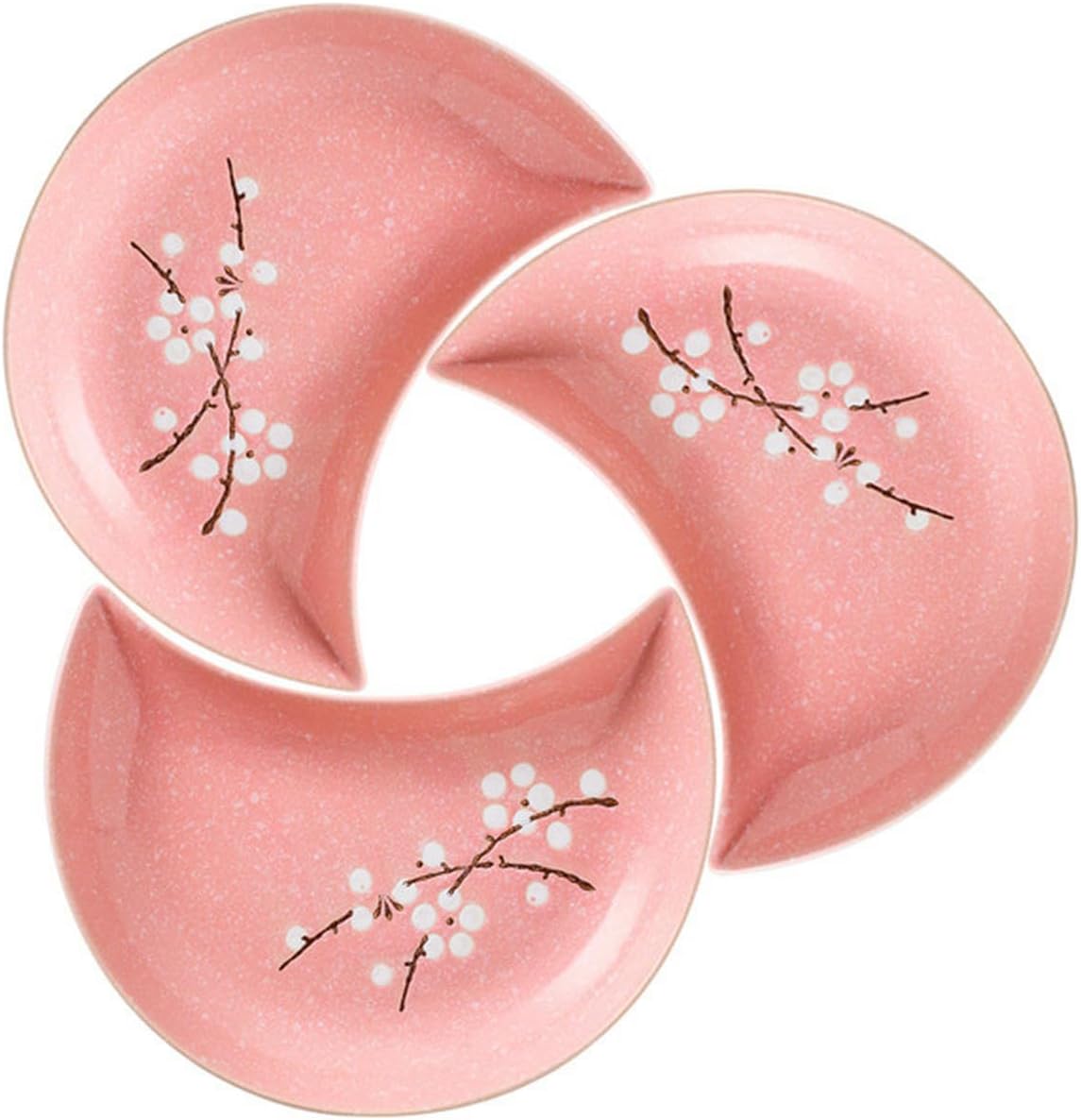 Japanese plum blossom hand-painted underglaze ceramic tableware, moon combination platter creative dim sum dish plate - moon plate 3-piece set - light green