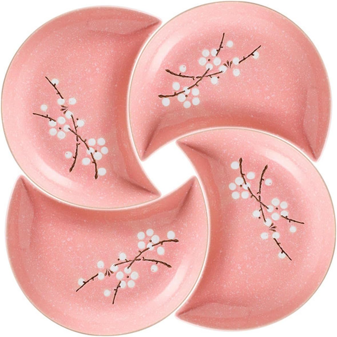 Japanese plum blossom hand-painted underglaze ceramic tableware, moon combination platter creative dim sum dish plate - moon plate 3-piece set - light green