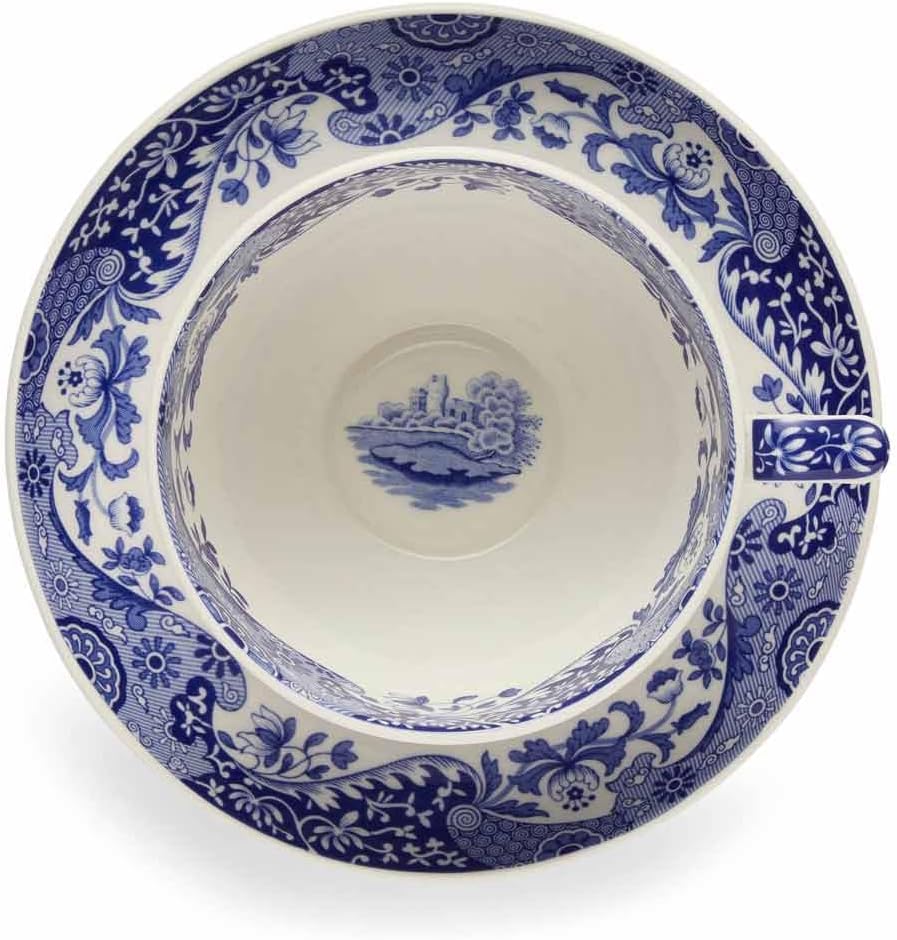 Spode Blue Italian Teacup and Saucer, 20-ounce Capacity, Jumbo Tea Set, Coffee Mug, Cup for Tea, Lattes, Espressos, and Hot Beverages - Blue &White
