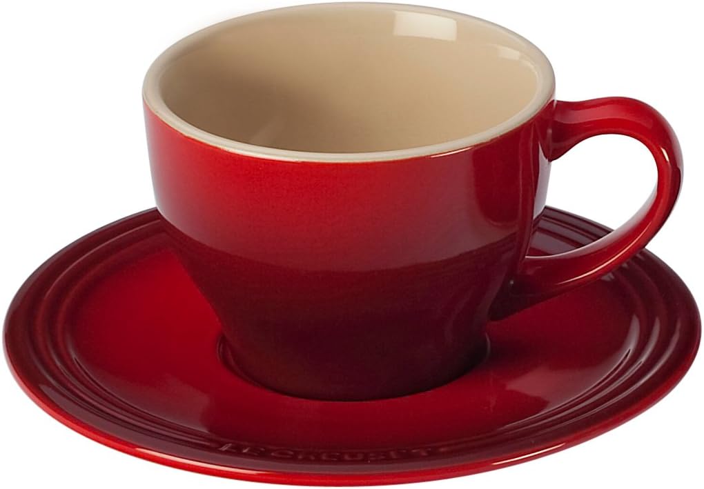 Le Creuset Stoneware Set of 2 Cappuccino Cups and Saucers , 7 oz. each, White