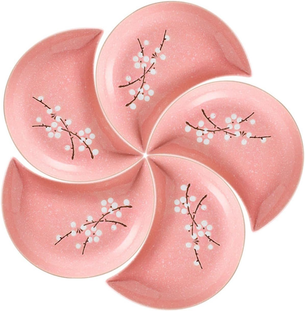 Japanese plum blossom hand-painted underglaze ceramic tableware, moon combination platter creative dim sum dish plate - moon plate 3-piece set - light green