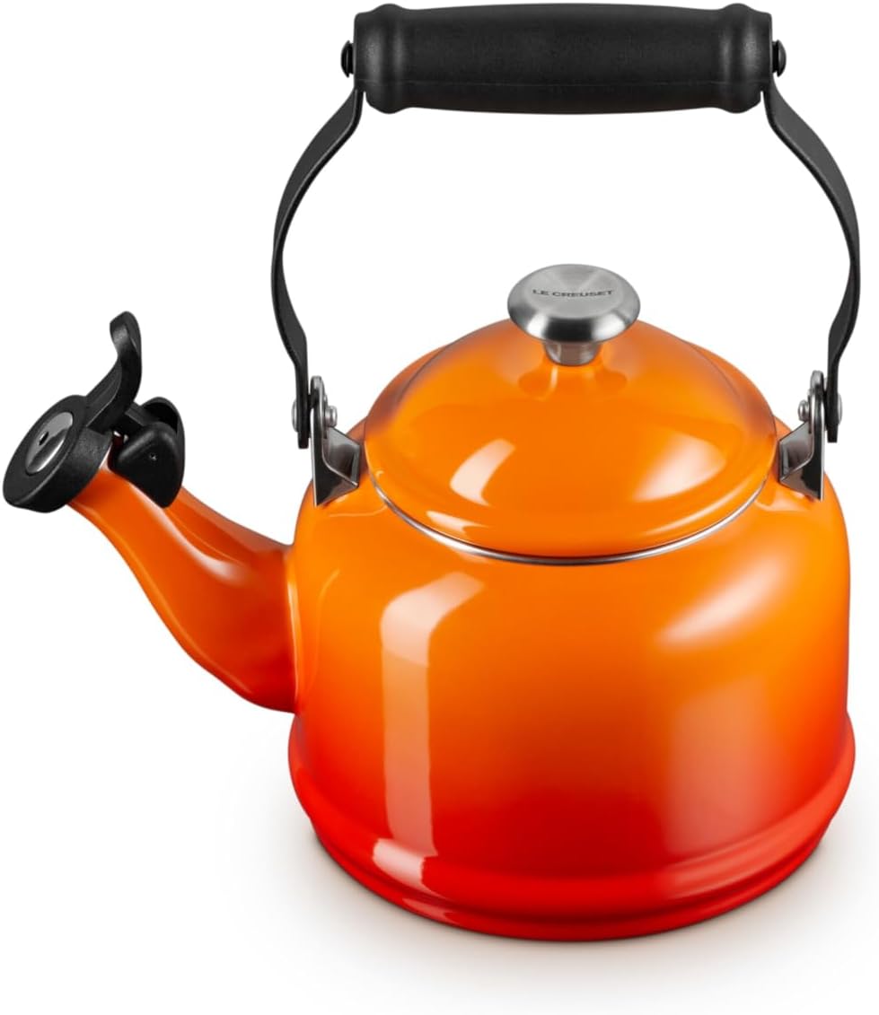 Le Creuset Enamel On Steel Demi Tea Kettle with Metal Finishes, 1.25 qt, Cerise