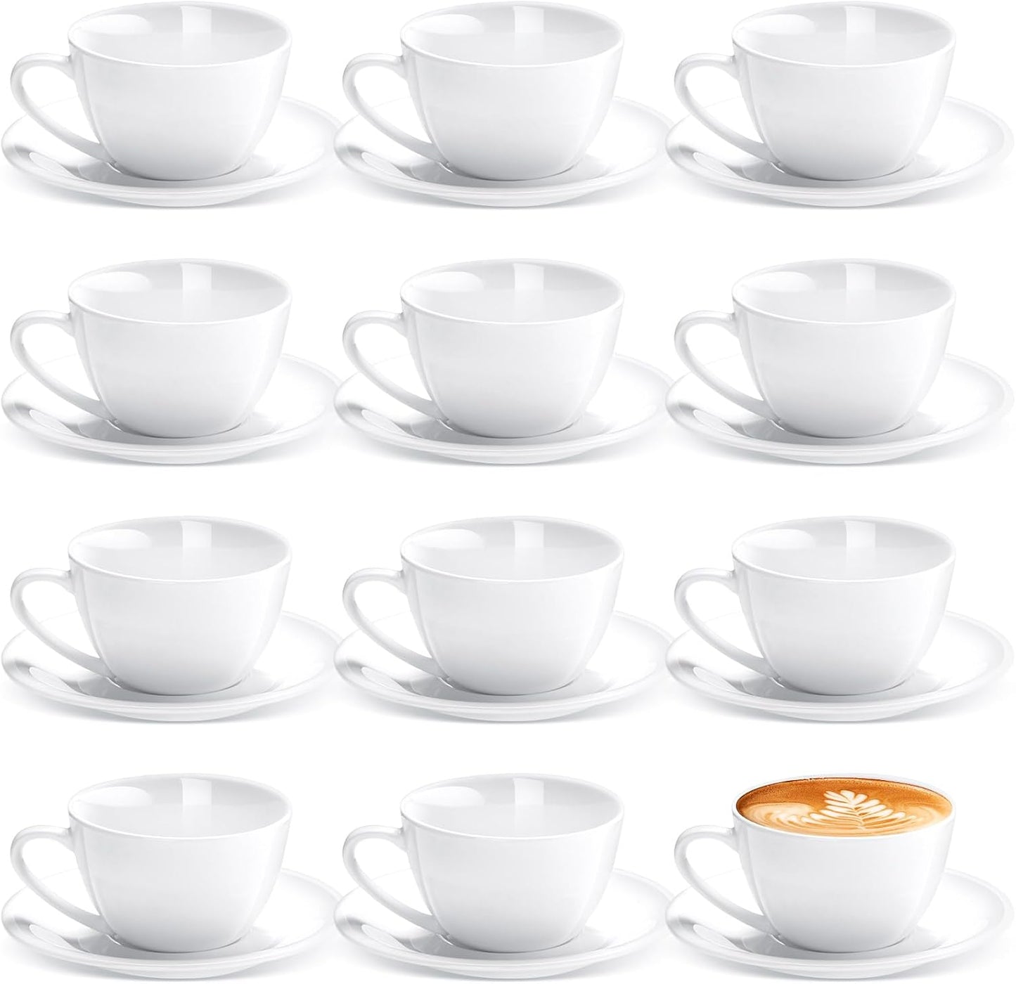 Maxdot 12 Set 5.5 OZ Porcelain Espresso Cups with Saucers White Ceramic Coffee Cups and Saucers Cappuccino Mug Latte Cup for Cafe Mocha Barista Coffee Shop