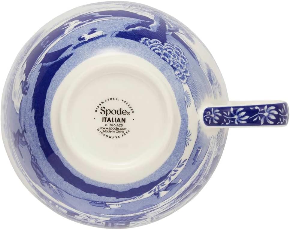 Spode Blue Italian Teacup and Saucer, 20-ounce Capacity, Jumbo Tea Set, Coffee Mug, Cup for Tea, Lattes, Espressos, and Hot Beverages - Blue &White