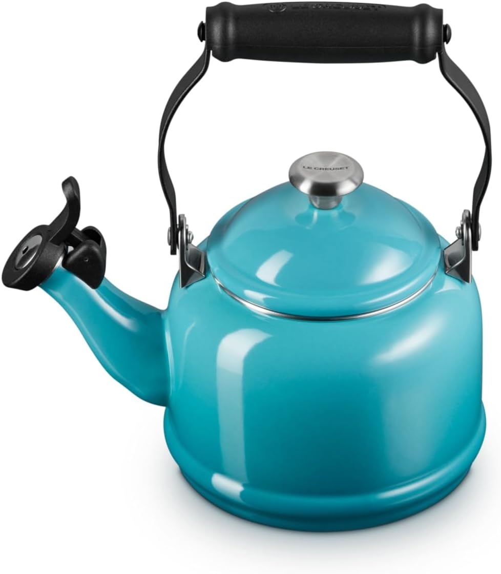 Le Creuset Enamel On Steel Demi Tea Kettle with Metal Finishes, 1.25 qt, Cerise