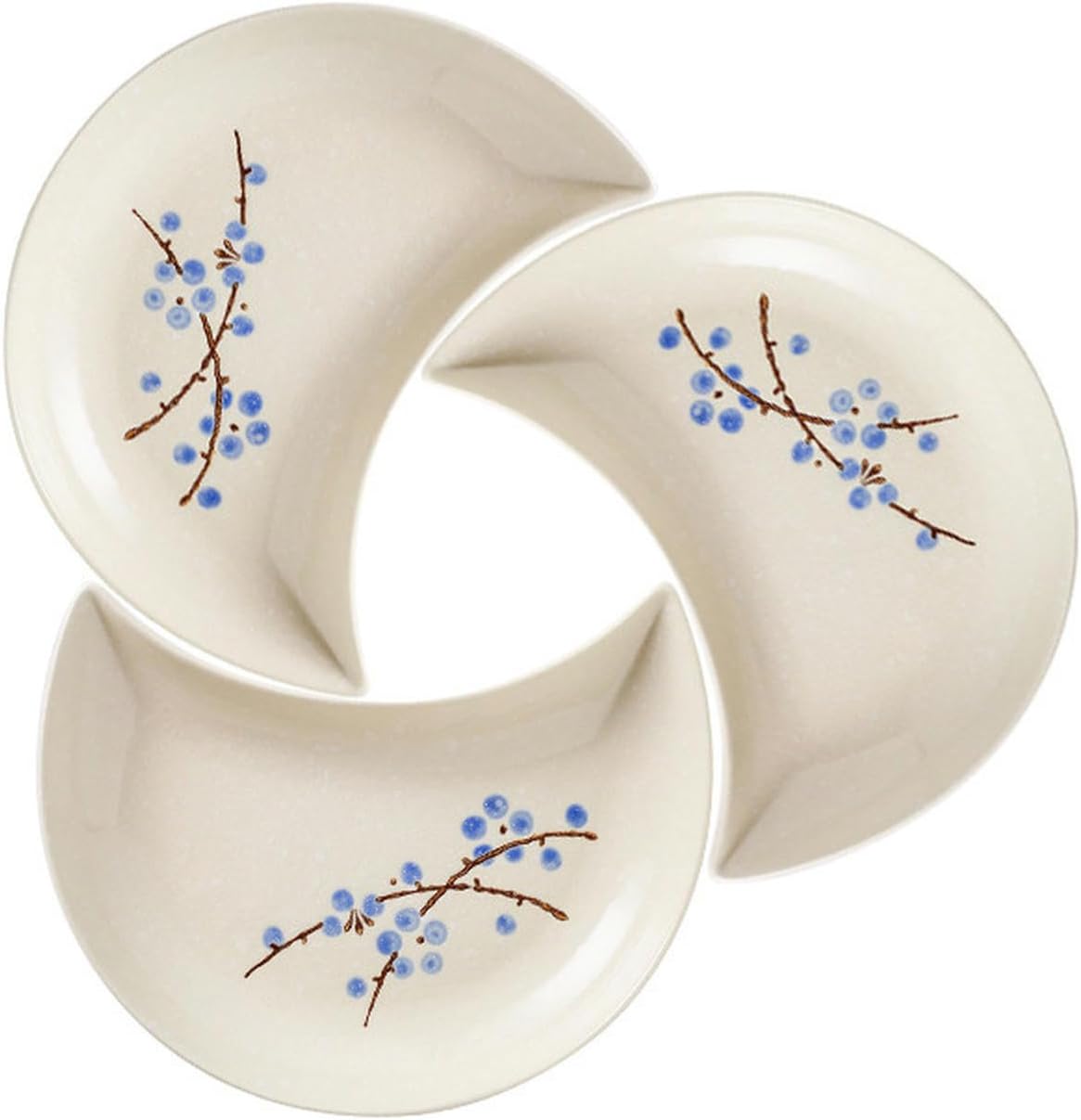 Japanese plum blossom hand-painted underglaze ceramic tableware, moon combination platter creative dim sum dish plate - moon plate 3-piece set - light green