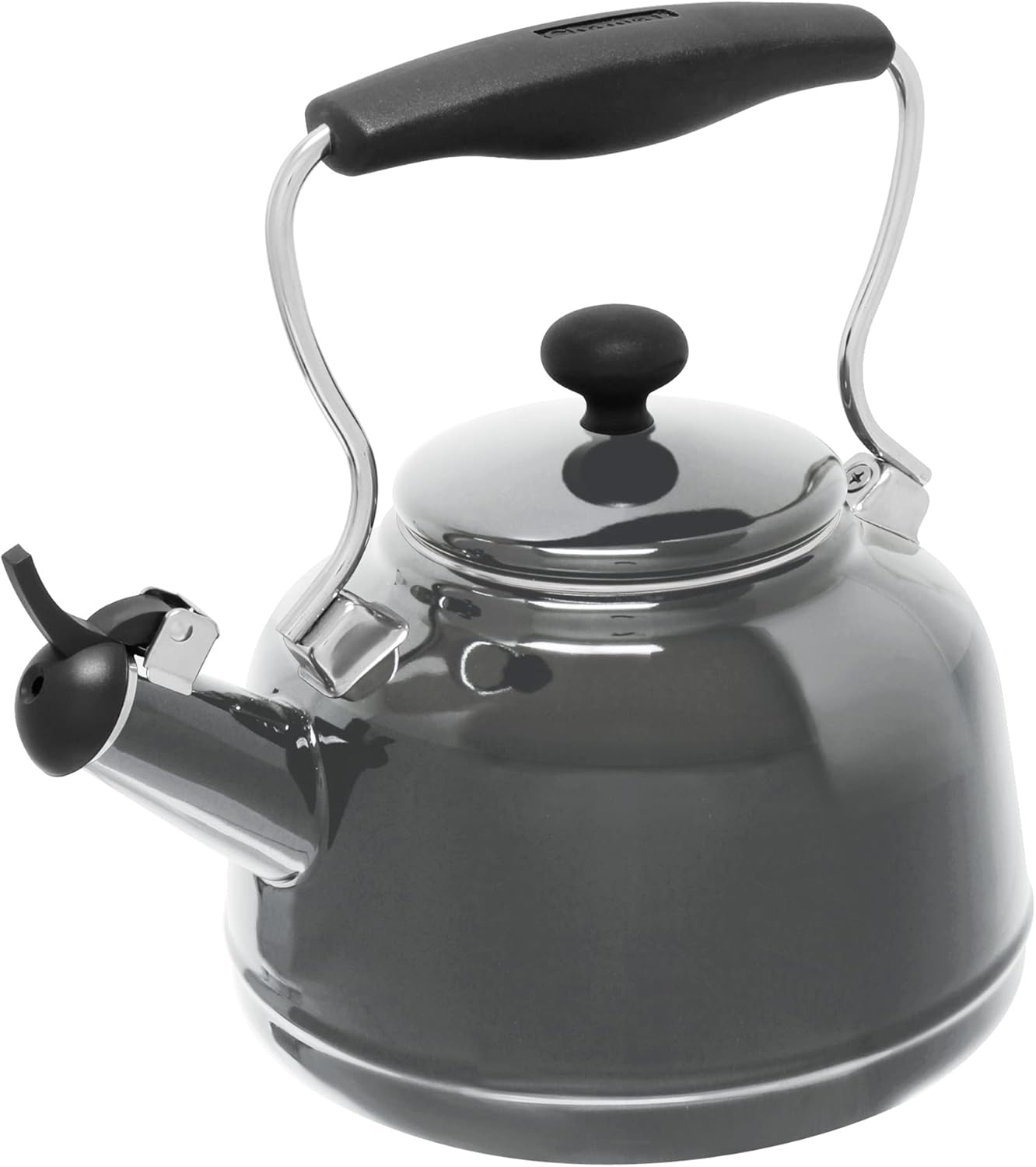 Chantal Tea Kettle, Vintage Series, Enamel on Steel, Whistling (Black Splatter on White)