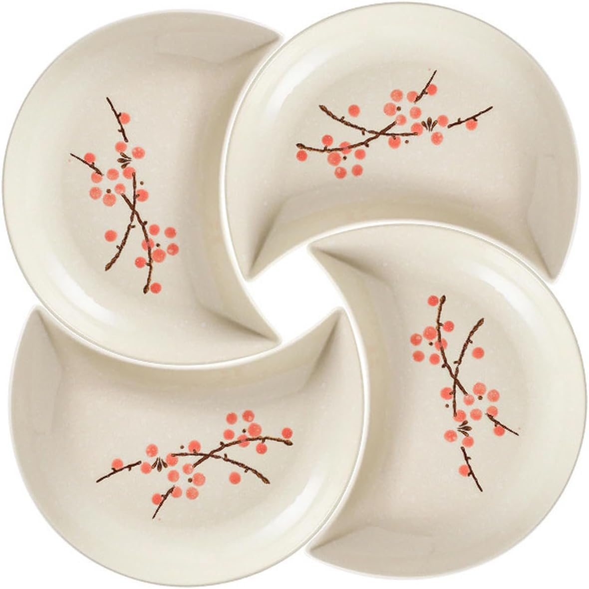 Japanese plum blossom hand-painted underglaze ceramic tableware, moon combination platter creative dim sum dish plate - moon plate 3-piece set - light green