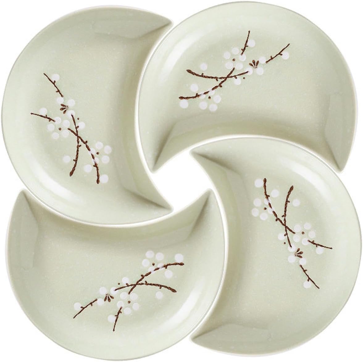 Japanese plum blossom hand-painted underglaze ceramic tableware, moon combination platter creative dim sum dish plate - moon plate 3-piece set - light green