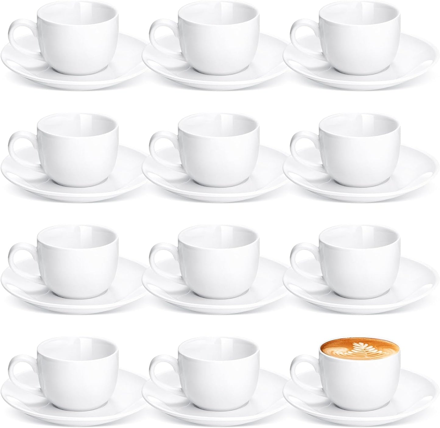 Maxdot 12 Set 2.7 OZ Porcelain Espresso Cups with Saucers White Ceramic Coffee Cups and Saucers Cappuccino Mug Latte Cup for Cafe Mocha Barista Coffee Shop