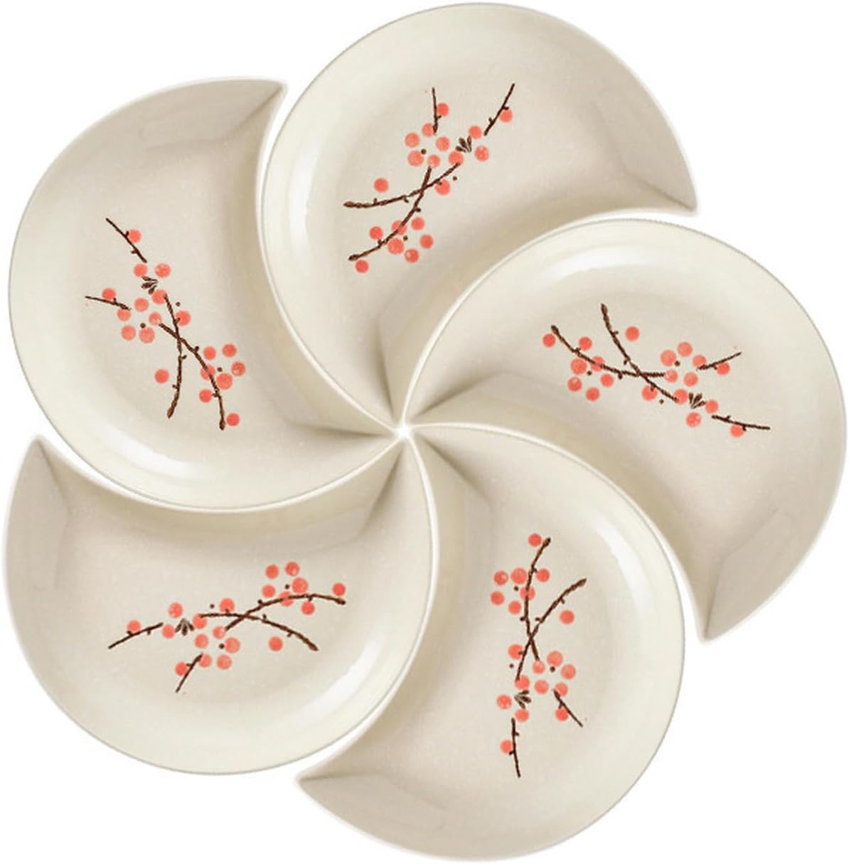 Japanese plum blossom hand-painted underglaze ceramic tableware, moon combination platter creative dim sum dish plate - moon plate 3-piece set - light green