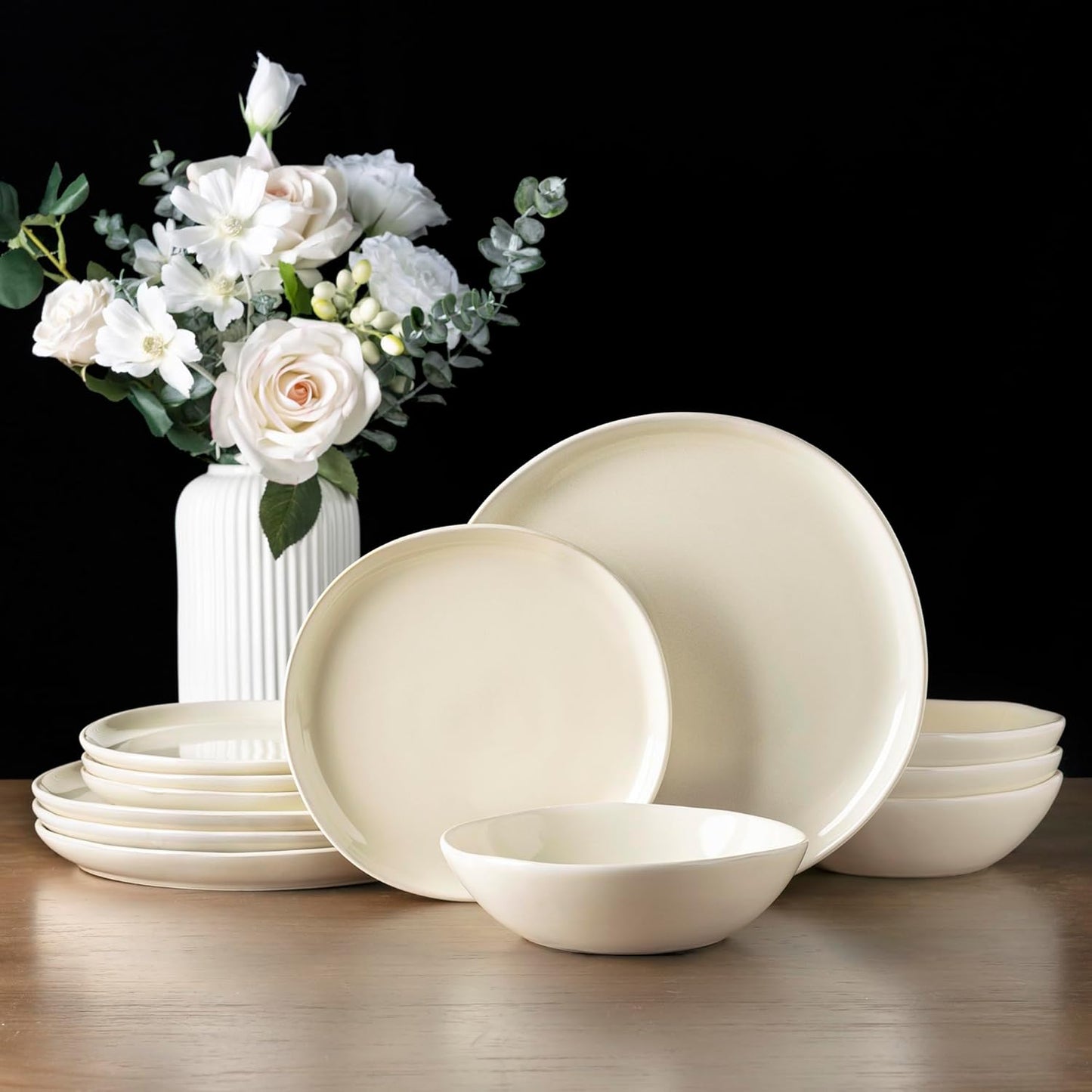 AmorArc Ceramic Dinnerware Sets,Handmade Reactive Glaze Stoneware Plates and Bowls Set,Highly Scratch Resistant | Dishwasher & Microwave Safe Dishes Set,Service for 12 (36Pcs)