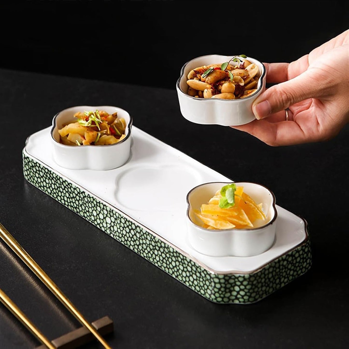 Soy Sauce Dish Ceramic Compartment Cold Dishes Snacks Side Dishes Platter Hotel Tableware Snacks Salad Dim Sum Plate Dipping Bowls