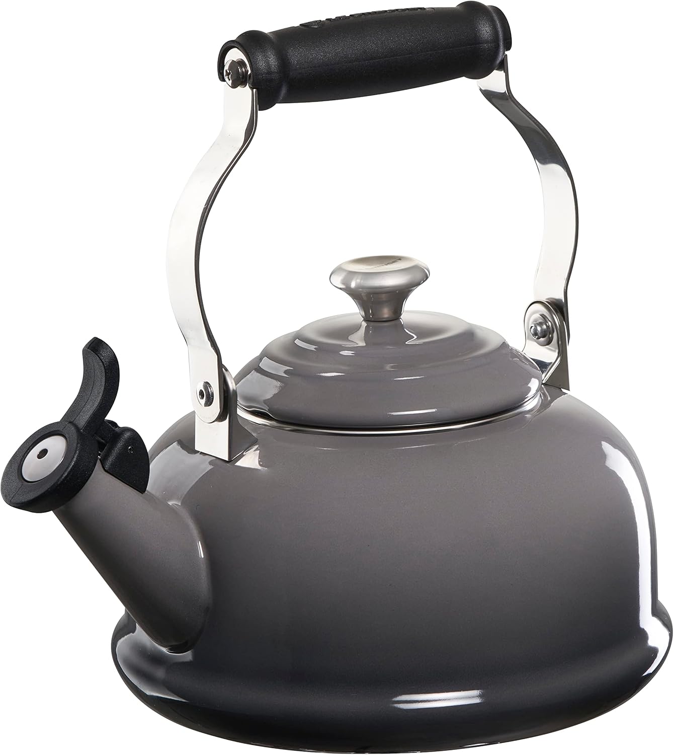 Le Creuset Enamel On Steel Whistling Tea Kettle with Metal Finishes, 1.7 qt., White