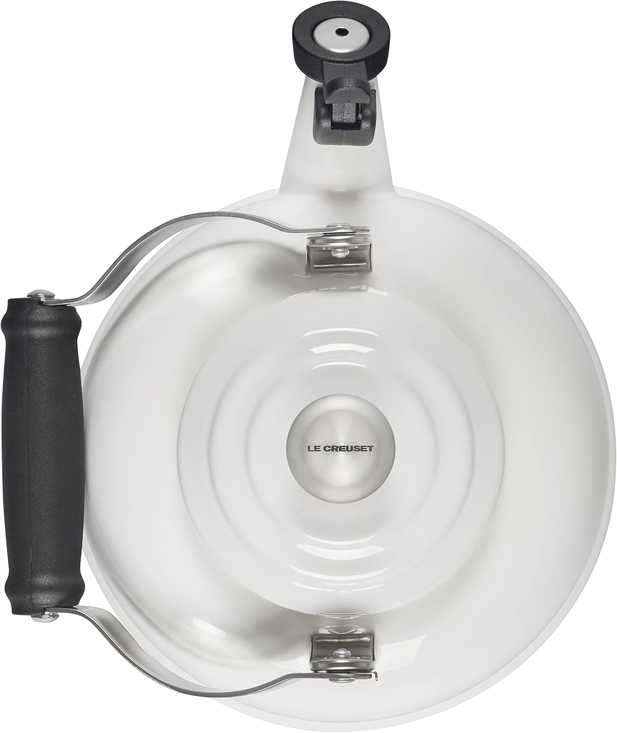 Le Creuset Enamel On Steel Whistling Tea Kettle with Metal Finishes, 1.7 qt., White