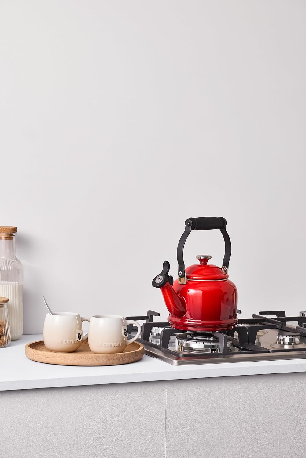 Le Creuset Enamel On Steel Demi Tea Kettle with Metal Finishes, 1.25 qt, Cerise