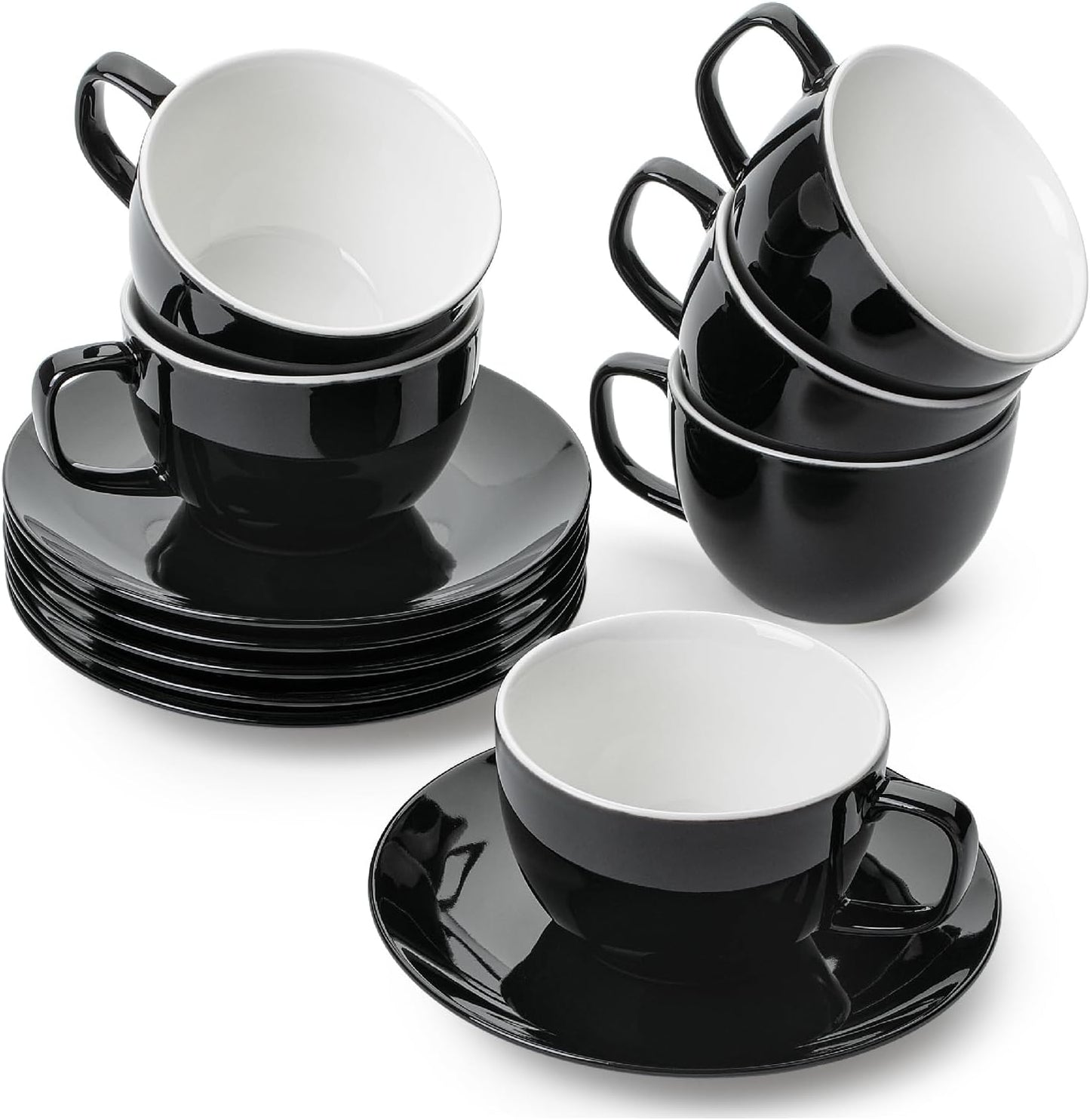BTaT Porcelain Tea Cups and Saucers, 8oz, Set of 12, White