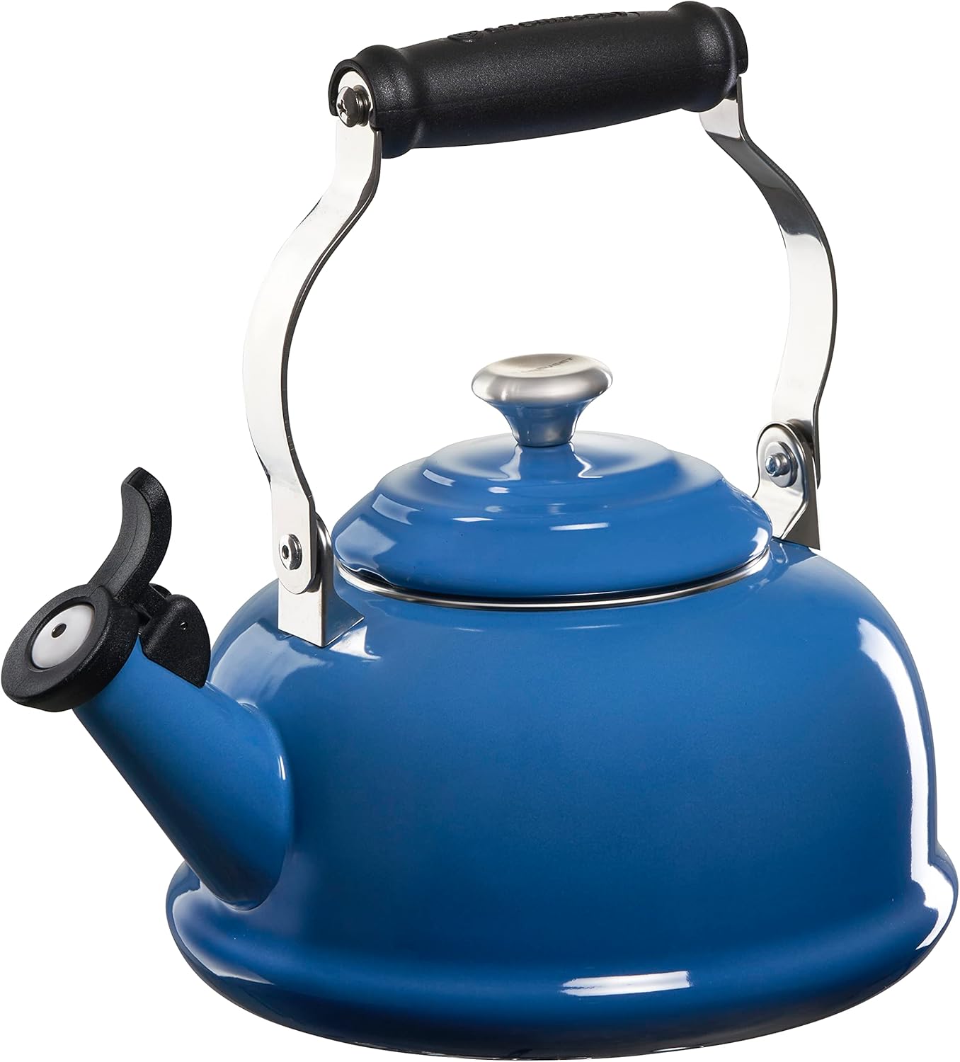 Le Creuset Enamel On Steel Whistling Tea Kettle with Metal Finishes, 1.7 qt., White