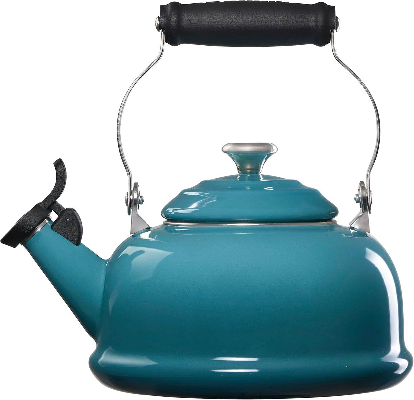 Le Creuset Enamel On Steel Whistling Tea Kettle with Metal Finishes, 1.7 qt., White
