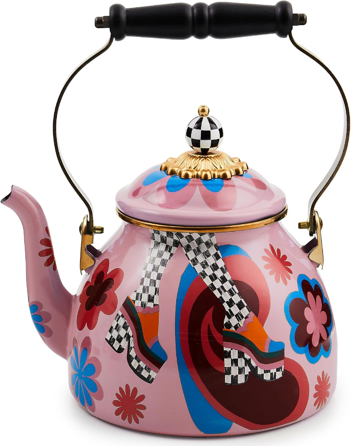 MACKENZIE-CHILDS 2-Quart Enamel Tea Kettle, Cute Tea Kettle for Stovetop, Sophisticheck