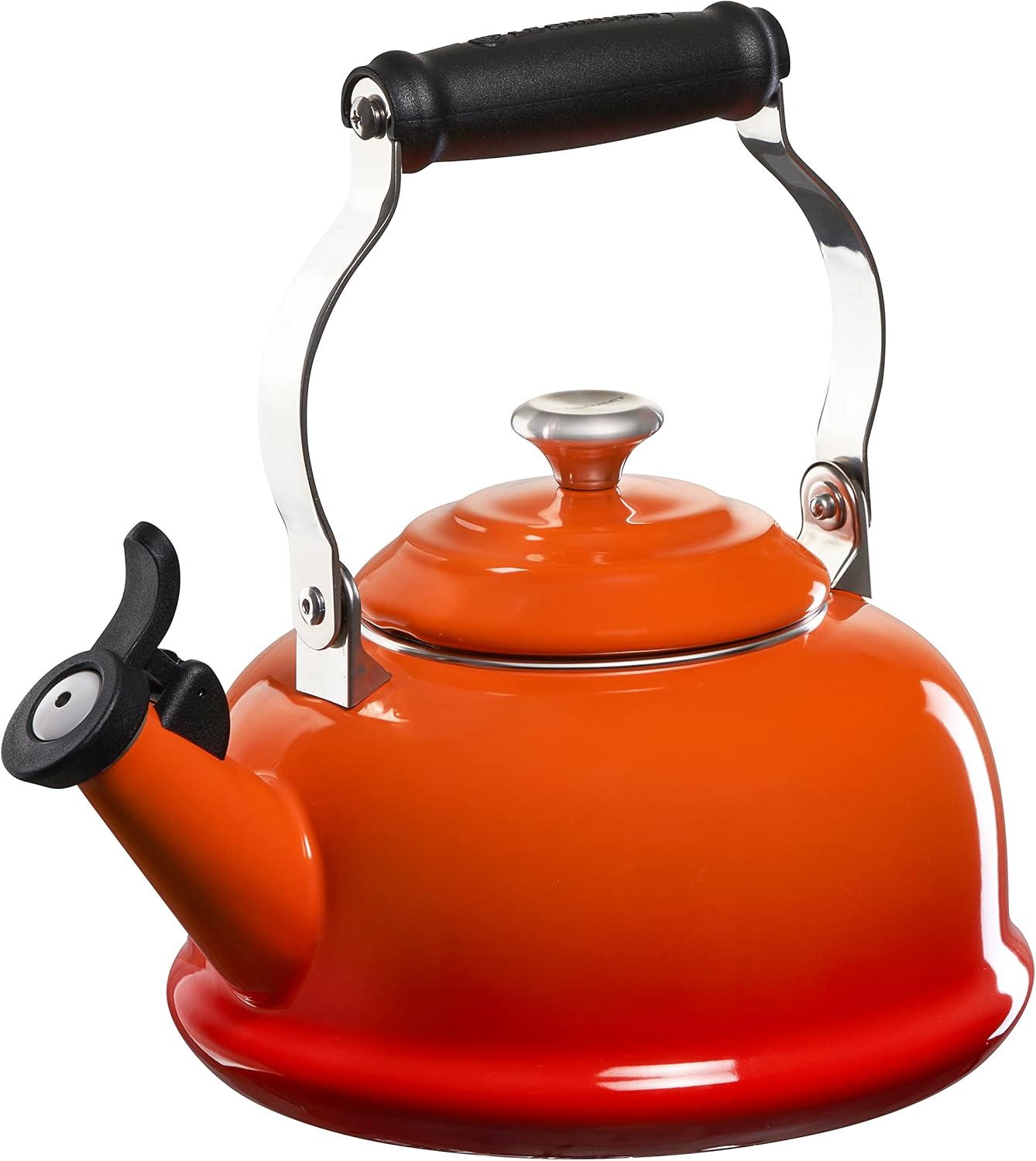 Le Creuset Enamel On Steel Whistling Tea Kettle with Metal Finishes, 1.7 qt., White