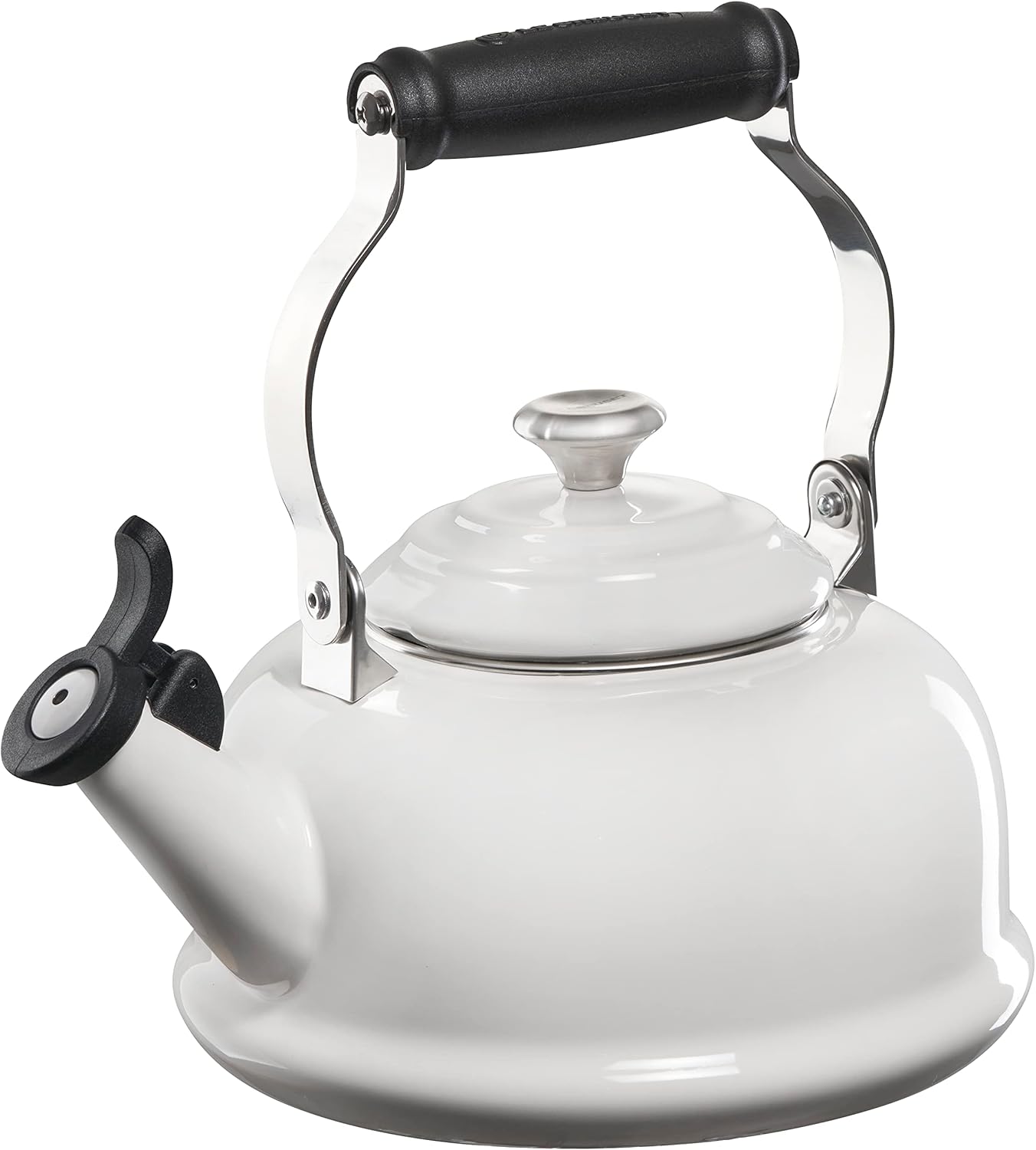 Le Creuset Enamel On Steel Whistling Tea Kettle with Metal Finishes, 1.7 qt., White