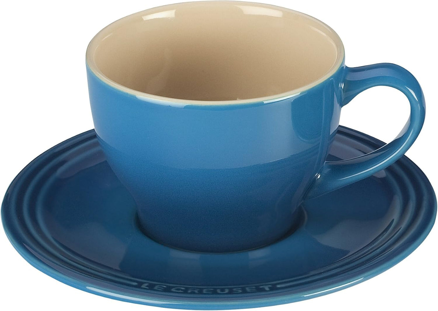 Le Creuset Stoneware Set of 2 Cappuccino Cups and Saucers , 7 oz. each, White