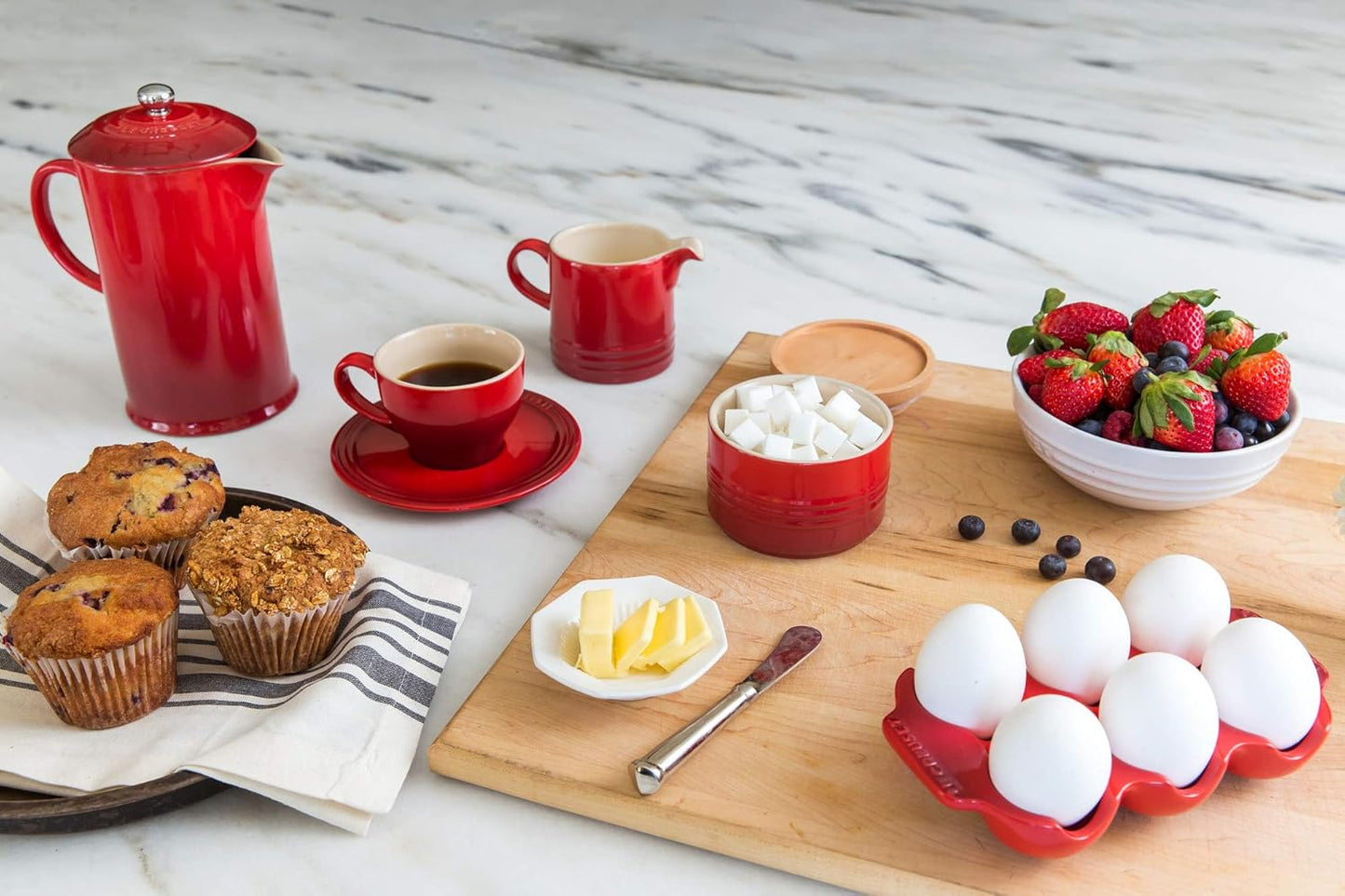 Le Creuset Stoneware Set of 2 Cappuccino Cups and Saucers , 7 oz. each, White