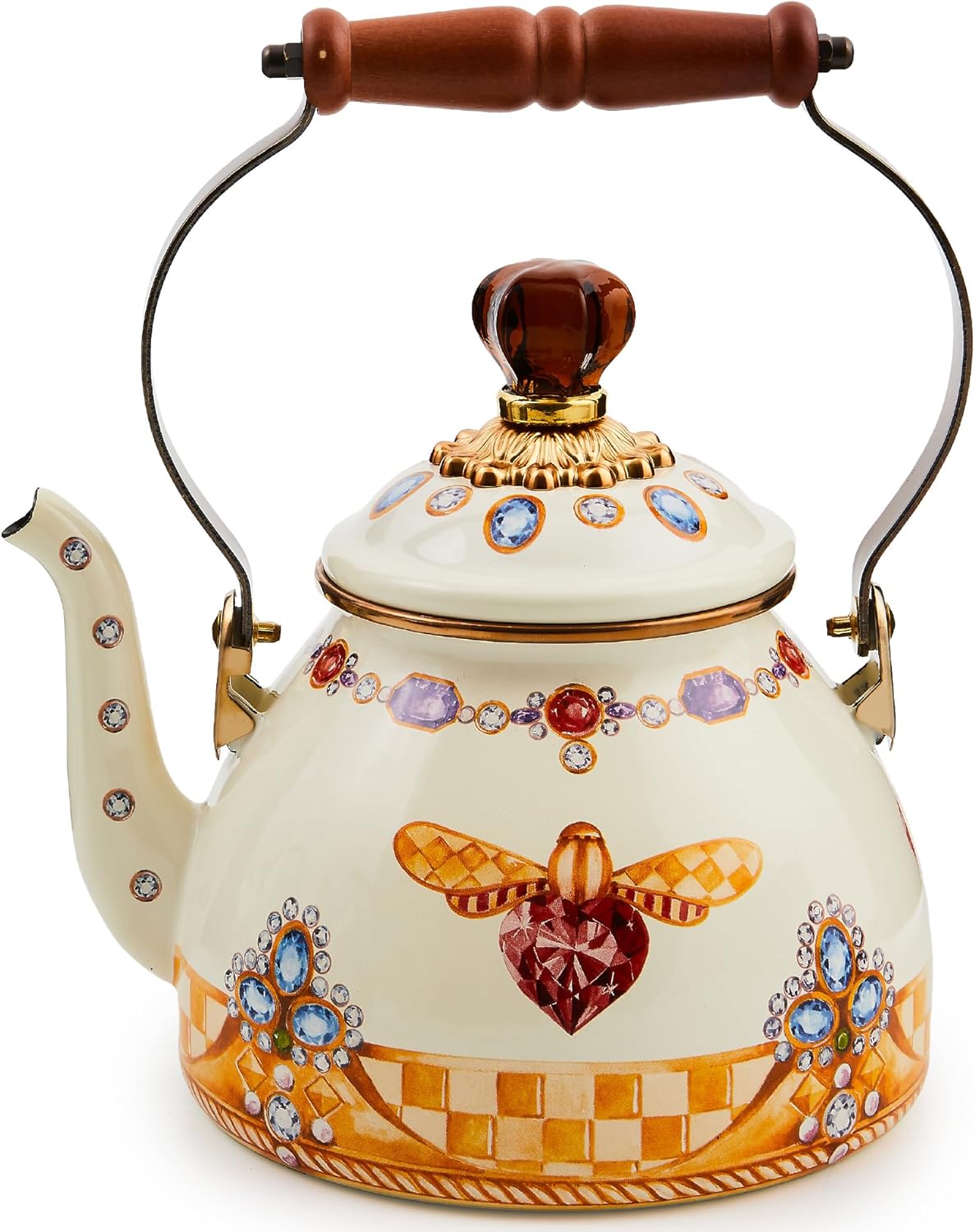 MACKENZIE-CHILDS 2-Quart Enamel Tea Kettle, Cute Tea Kettle for Stovetop, Sophisticheck