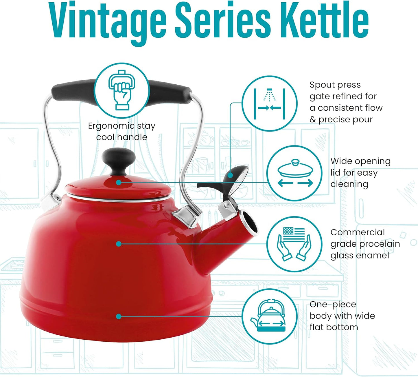 Chantal Tea Kettle, Vintage Series, Enamel on Steel, Whistling (Black Splatter on White)