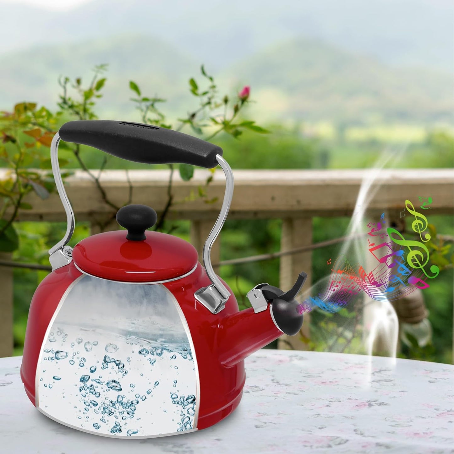 Chantal Tea Kettle, Vintage Series, Enamel on Steel, Whistling (Black Splatter on White)
