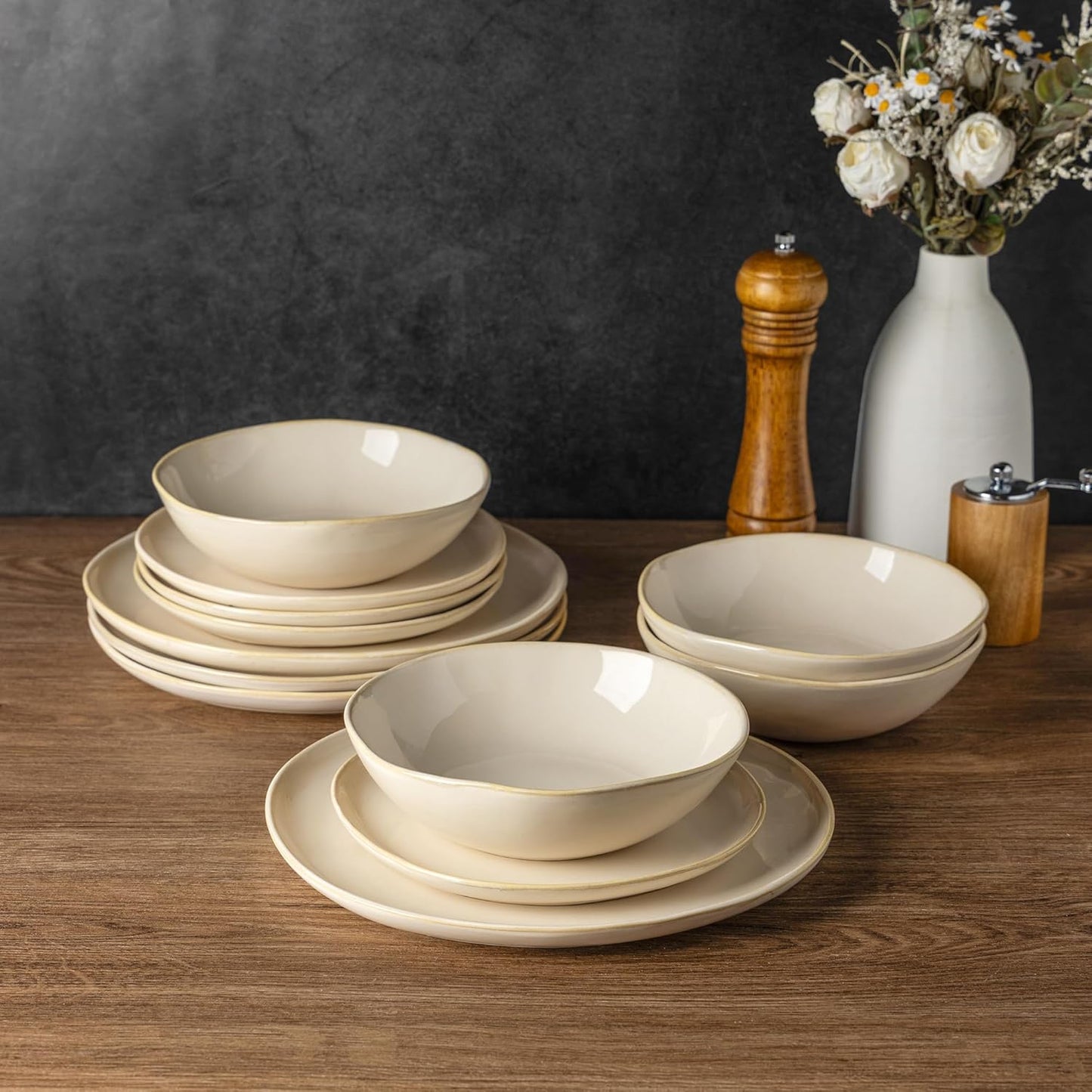 AmorArc Ceramic Dinnerware Sets,Handmade Reactive Glaze Stoneware Plates and Bowls Set,Highly Scratch Resistant | Dishwasher & Microwave Safe Dishes Set,Service for 12 (36Pcs)