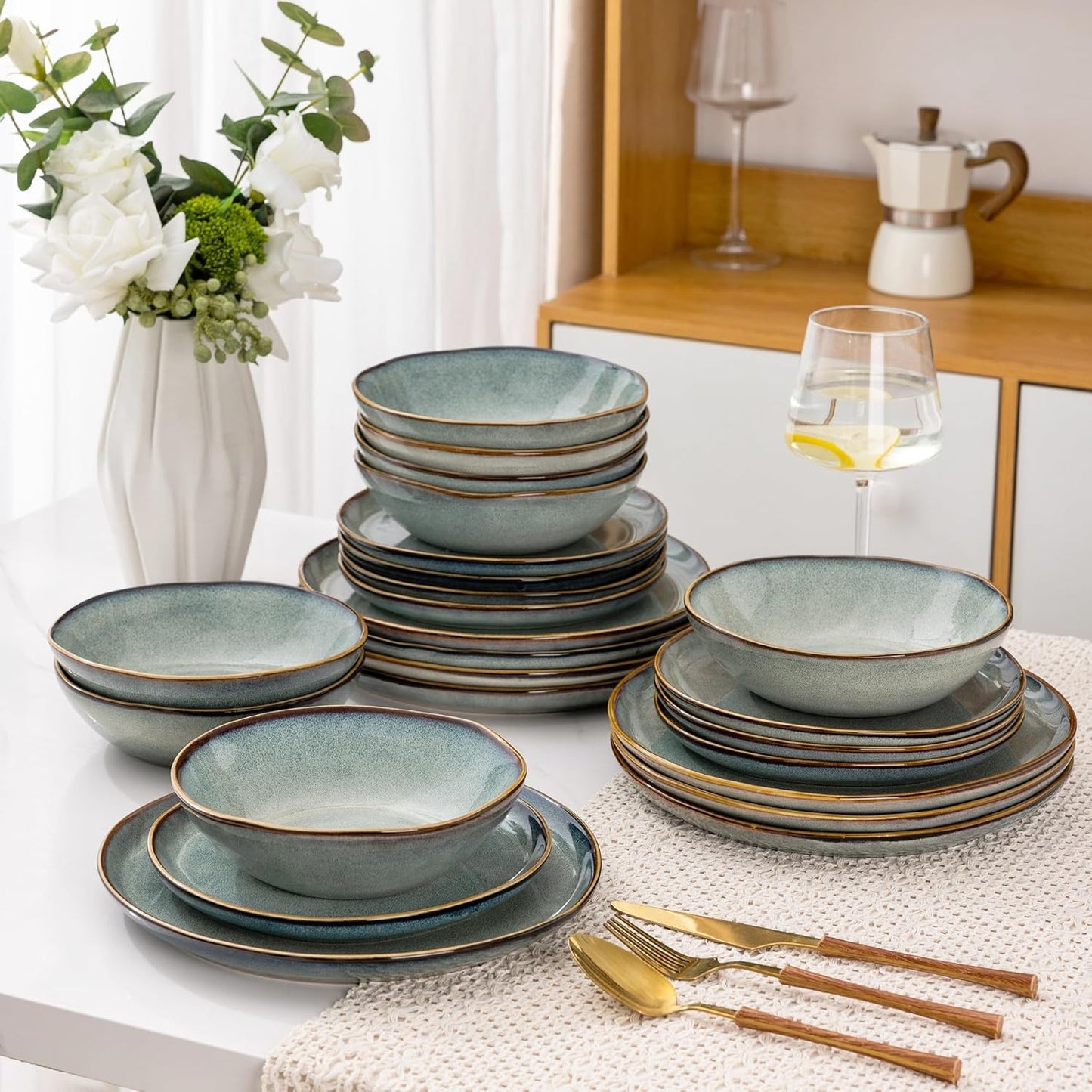 AmorArc Ceramic Dinnerware Sets,Handmade Reactive Glaze Stoneware Plates and Bowls Set,Highly Scratch Resistant | Dishwasher & Microwave Safe Dishes Set,Service for 12 (36Pcs)