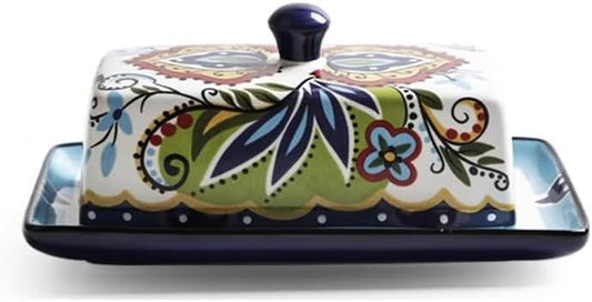 Butter Dish Creative Ceramic Butter Box European Tableware with Cover Butter Plate Dim Sum Plate Butter Plate Cheese Box Storage(Green)