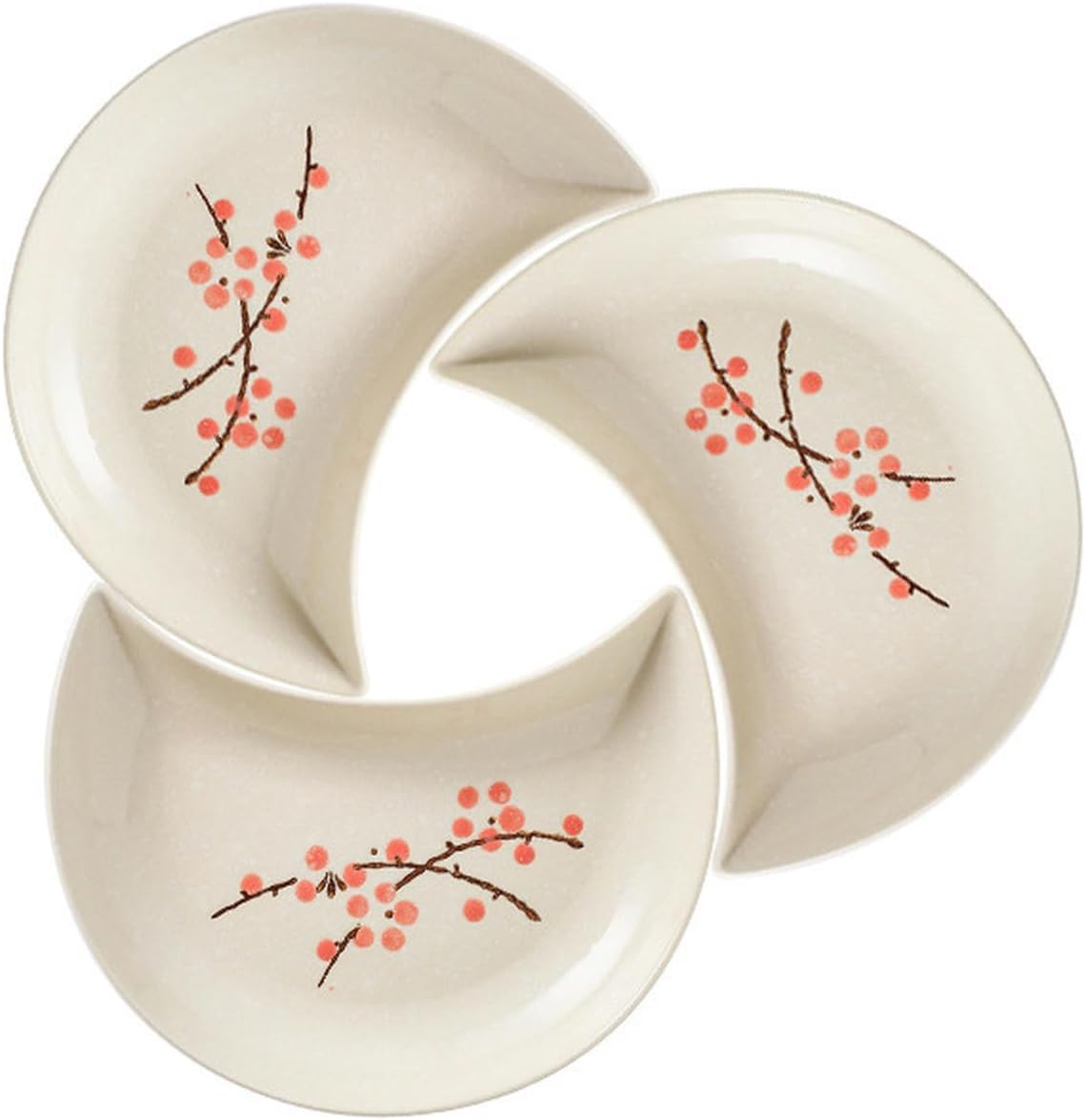 Japanese plum blossom hand-painted underglaze ceramic tableware, moon combination platter creative dim sum dish plate - moon plate 3-piece set - light green