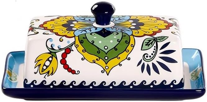 Butter Dish Creative Ceramic Butter Box European Tableware with Cover Butter Plate Dim Sum Plate Butter Plate Cheese Box Storage(Green)