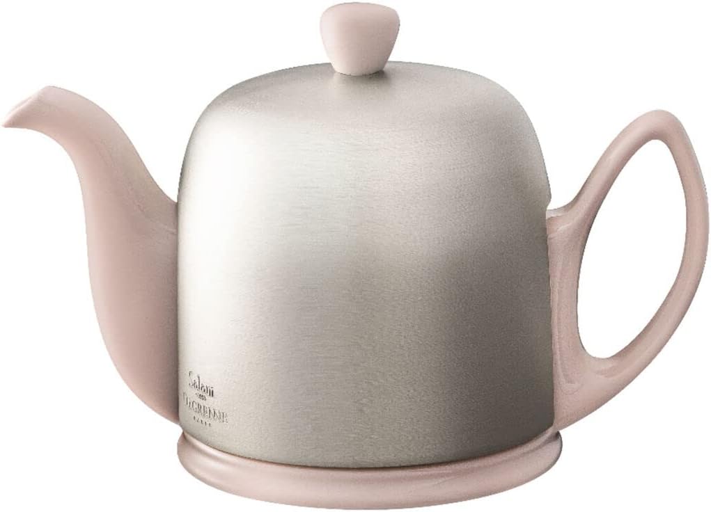 Salam Luxury French Tea Pot - Porcelain Teapot with Brushed Aluminum Cover, Ceramic Tea Kettle for Loose Tea, Removable Infuser, 6 Cup Capacity, 36oz - Aluminum