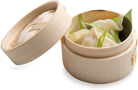 Restaurantware 2 Ounce Mini Bamboo Steamers 100 Bamboo Dim Sum Steamers - Premium With Lid Natural Bamboo Dumpling Steamers Bamboo Mini For Parties Or Catering