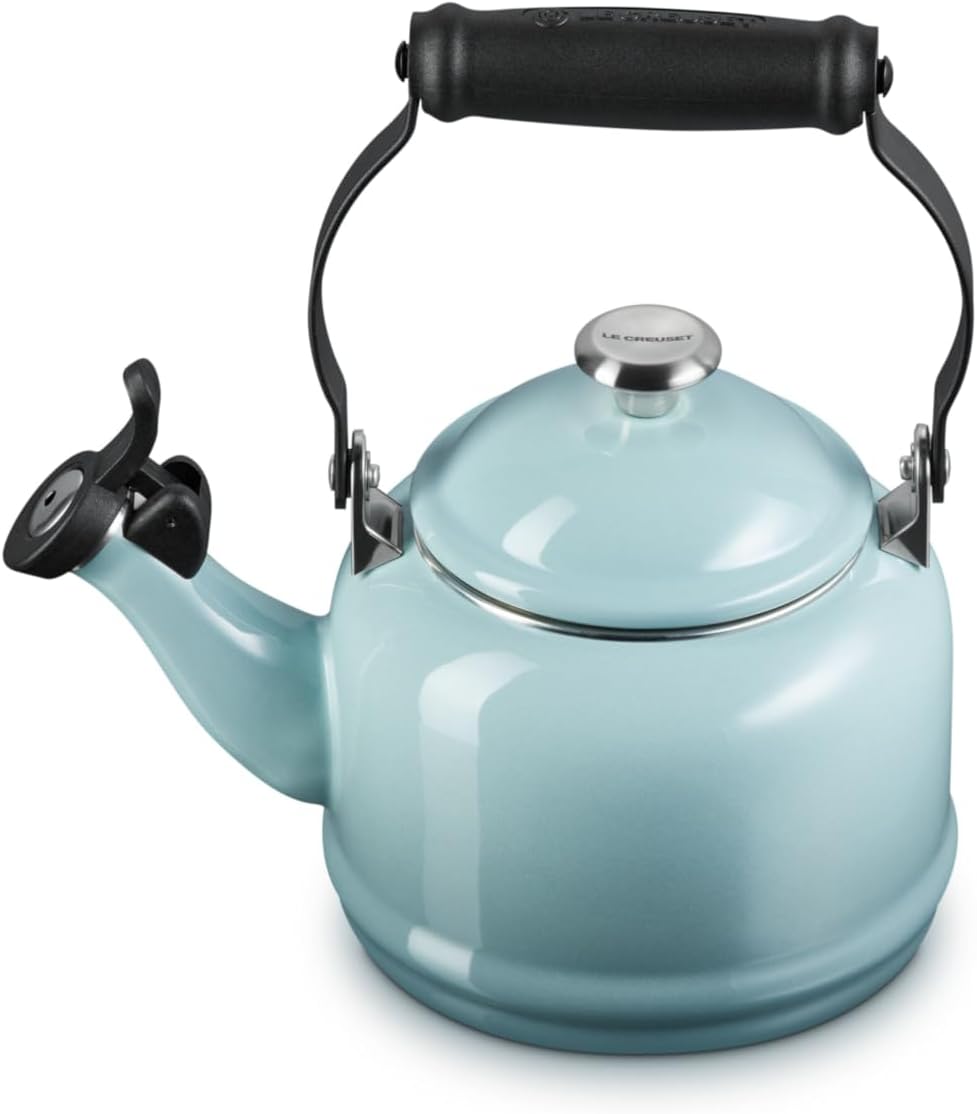 Le Creuset Enamel On Steel Demi Tea Kettle with Metal Finishes, 1.25 qt, Cerise