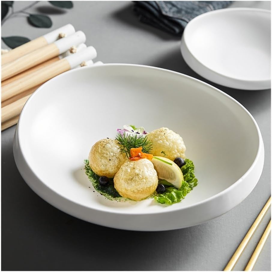 Dining Plate, White Plate Ceramic Vegetable Plate Commercial Dim Sum Tableware Soup Plate,Kitchen Plates，One Color 6inch