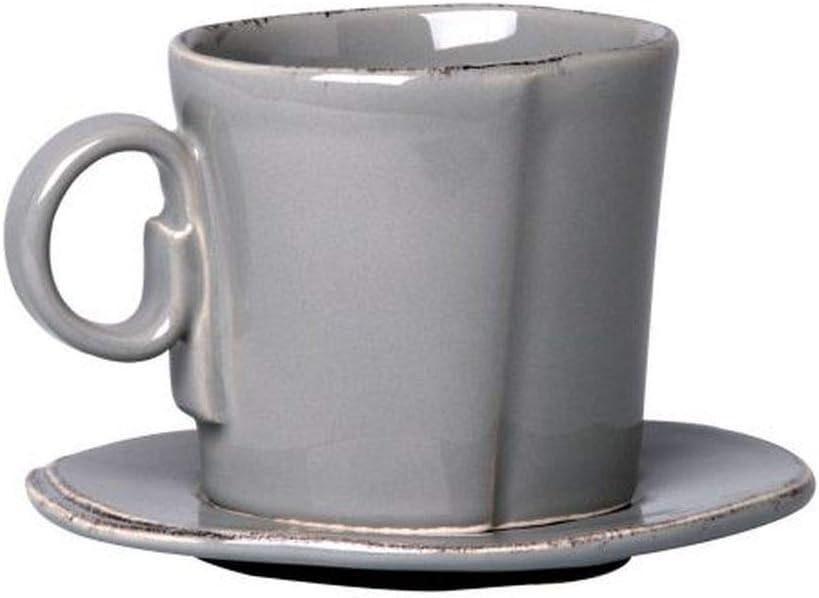 Vietri Lastra Gray Espresso Cup & Saucer Set, 4 oz, Stoneware Coffee Dishes, Dishwasher Safe Ceramic