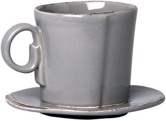 Vietri Lastra Gray Espresso Cup & Saucer Set, 4 oz, Stoneware Coffee Dishes, Dishwasher Safe Ceramic